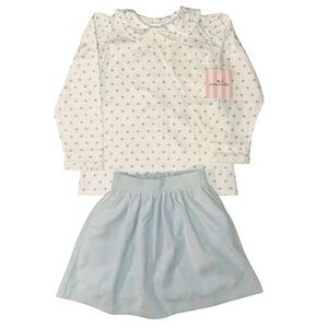 James & Lottie Girls Blue Bows Long Sleeve Top & CeCe Skirt Set Size 7 NEW‎